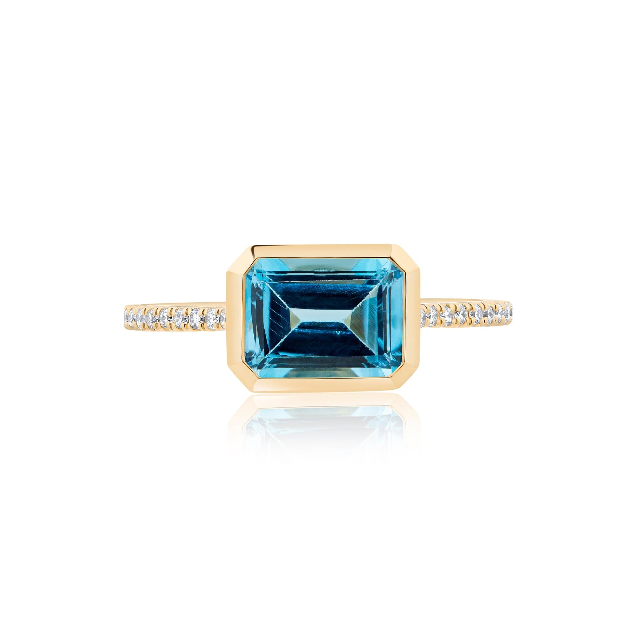 Blue Topaz Bezel with Diamonds Ring | 18ct Yellow Gold